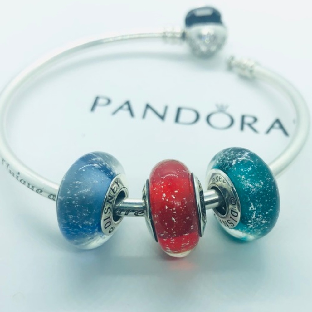 PANDORA Disney Princess Glow Murano Bead Set, New!